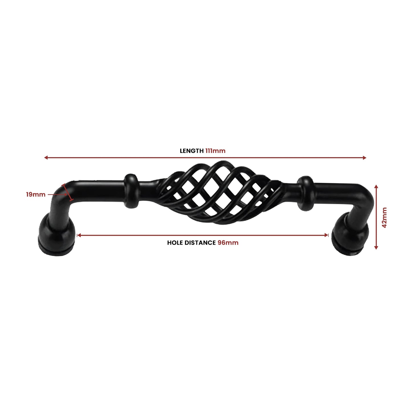 Kitchen Cabinet 96mm Handle Vintage Black Bird Cage Cupboard Pull ~2415