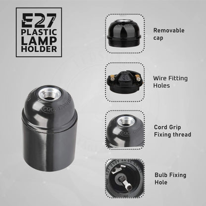 3Pack E27 Light Bulb Pendant Socket Holder,Screw Black Plastic Lamp holder~4386