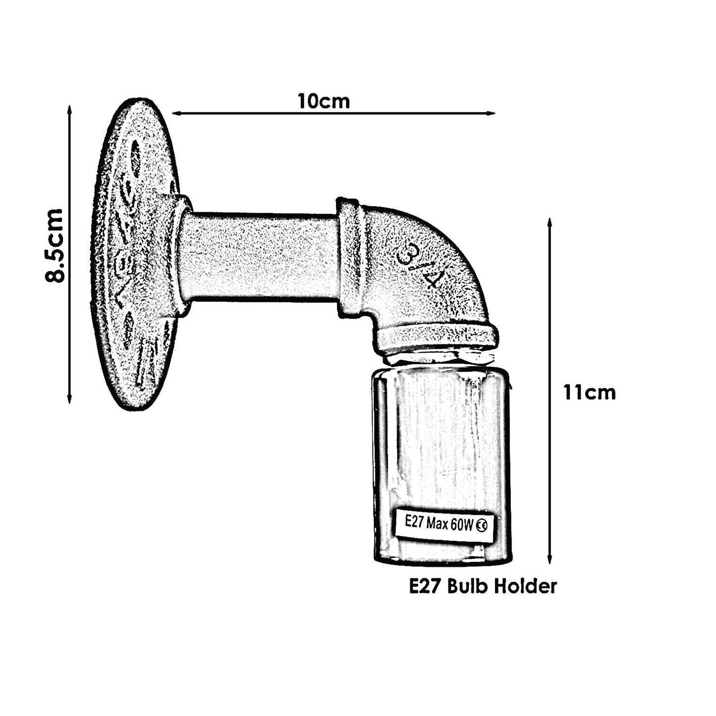 Grey Water Pipe Wall Lamp Industrial style single wall light fitting~1528